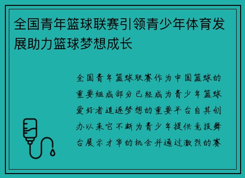 全国青年篮球联赛引领青少年体育发展助力篮球梦想成长